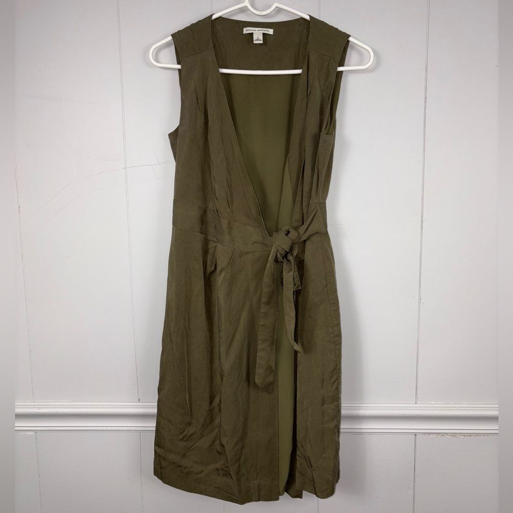 Banana Republic Olive Green Vegan Suede Wrap Dress 2 Utility Army Stretch V-Neck